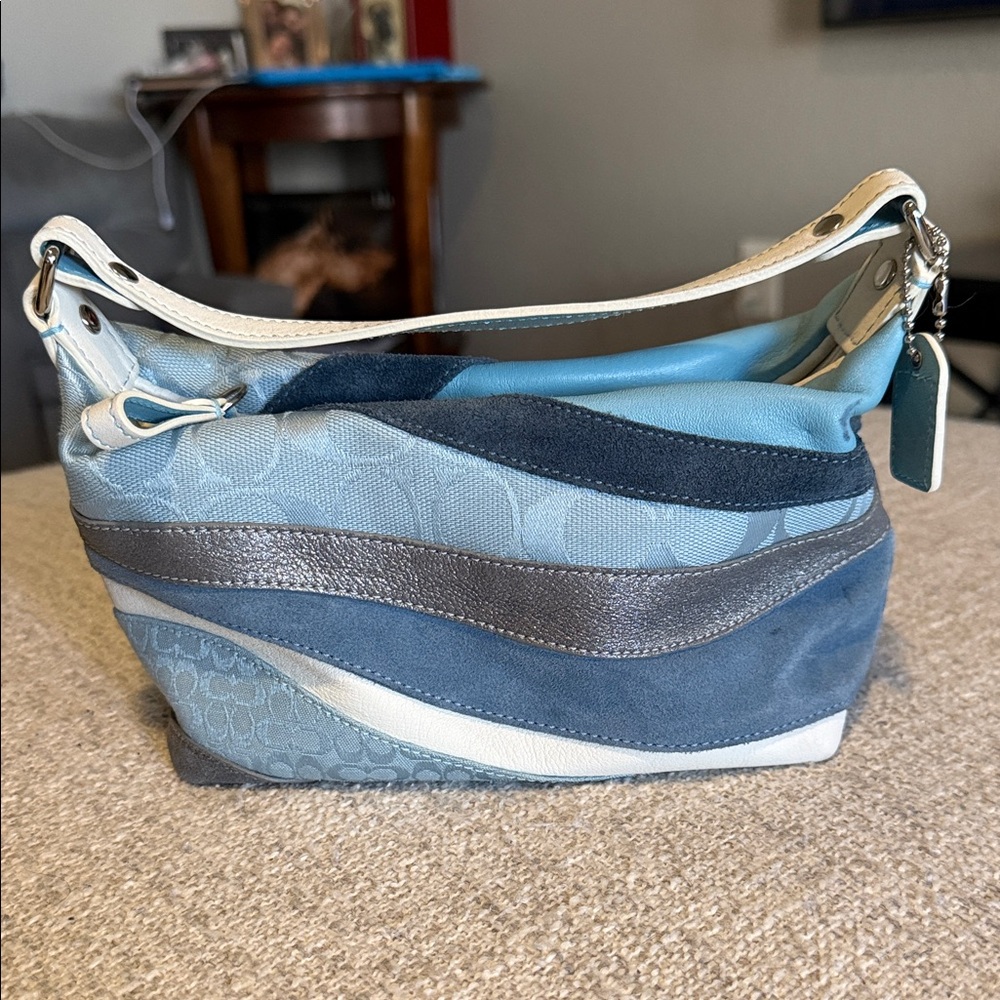Coach Blue and Silver Shoulder Bag